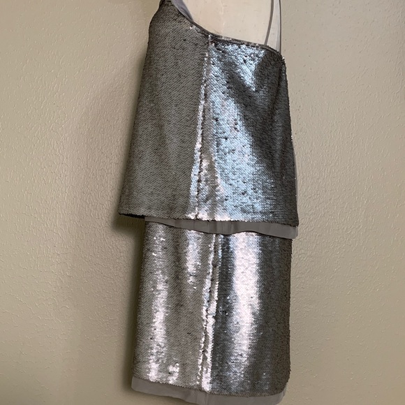 Banana Republic Metallic Taupe Sequin & Silk Sleeveless Mini Dress - Picture 4 of 9